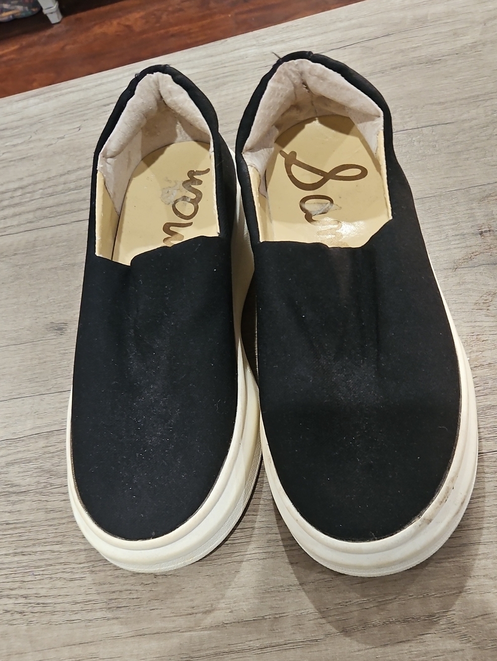 SAM Edelman little girl's Black Slip-On Platform Sneakers w/ Cream Sole size 4.5